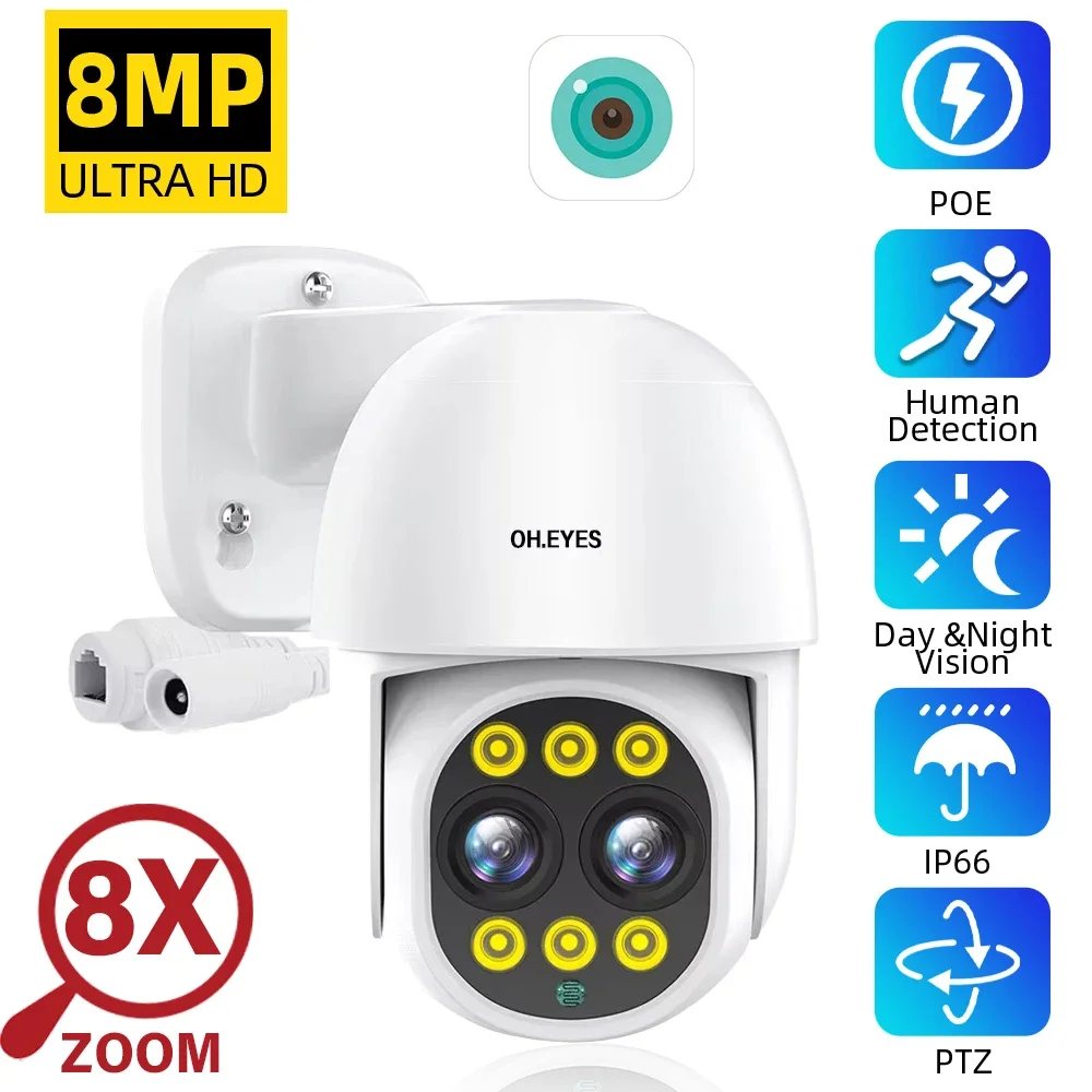 

HD 8MP POE PTZ Camera Dual Lens 8X Zoom Outdoor 4K Ai Human Auto Tracking CCTV Security Surveillance Camera Color Night Vision