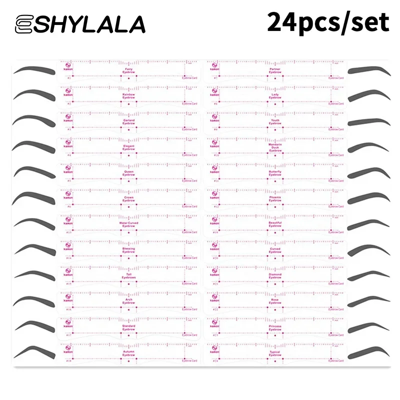 24-stijl Fixeerbare wenkbrauwstencil Kaartverzorging Brow Shaper-sjabloon Herbruikbare stickers Make-up Tekening Wenkbrauwstempel Schoonheidstools