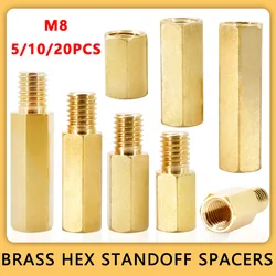 5/10/20PCS M8 distanziatori per scheda madre in ottone esagonale rame PCB supporto rack vite di spaziatura filettatura metrica distanziatori maschio femmina distanziatore