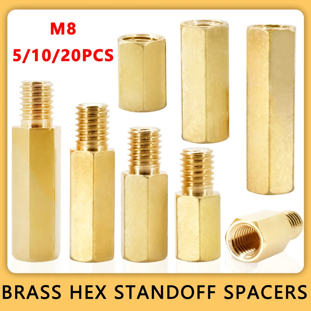 5/10/20PCS M8 Brass Motherboard Standoffs Hex Copper PCB Support Racks Spacing Screw Metric Thread Male Female Spacers Standoff