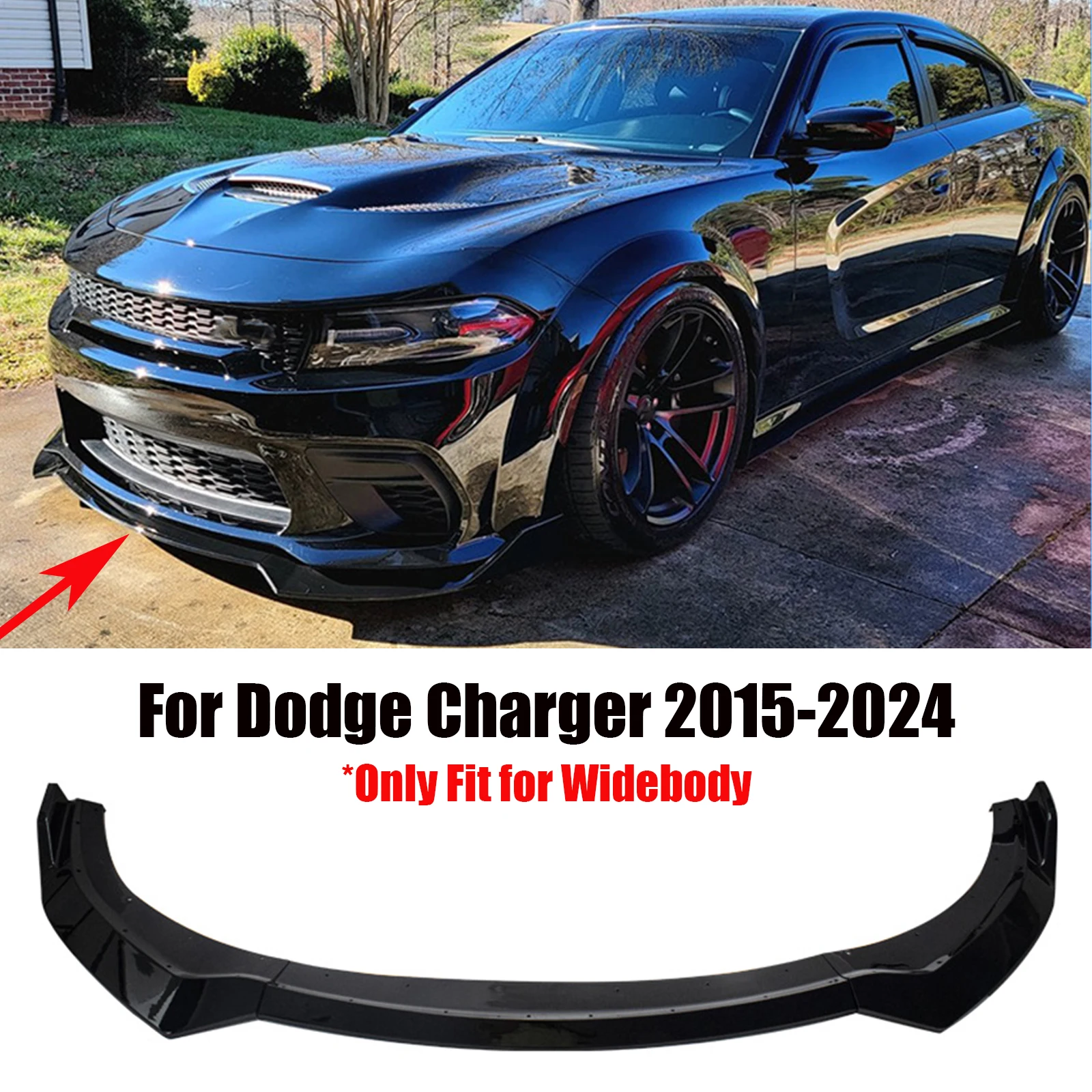For Dodge Charger Widebody Performance 2015-2024 Front Bumper Lip Splitter Guard Exterior Accessories Glossy Black Carbon Look