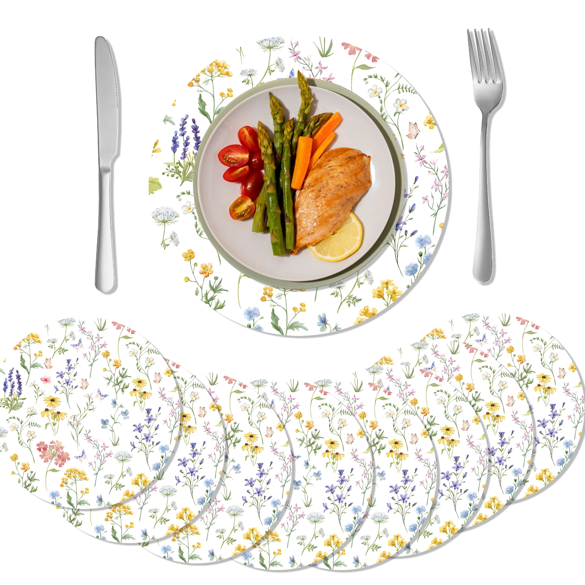 10 Stück Einweg-Tischsets mit Frühlingsblumen-Motiv, Tischsets für den Esstisch, für Hochzeitsdekoration, Geburtstagsparty-Zubehör