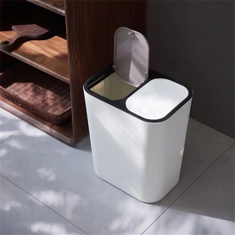 

Kitchen Trash Can with Lid Household Classified and Wet Separation Garbage Basket (12L ) Bin Home Wastebasket Bins