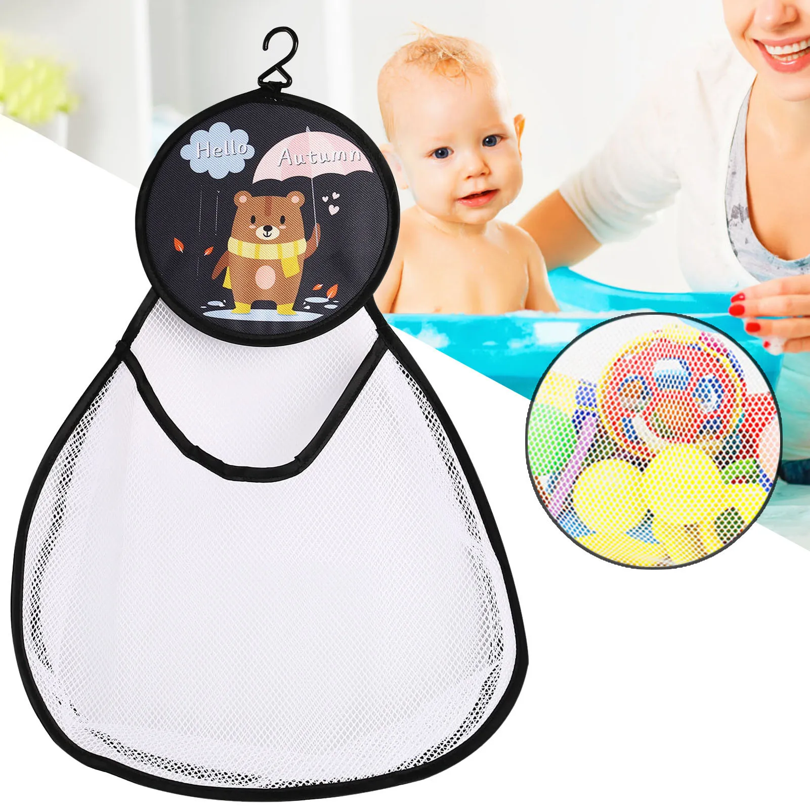 Foldable Mesh Bath Toy Bag Mesh Drainage Design See-through Organizer for Towels Swimming Accessories