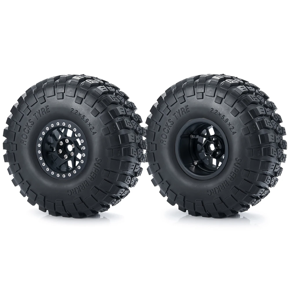 MIBIDAO 2.2 inch Beadlock Metal Alloy Extended Wheel Rims Hub Rubber Tires Set for Axial RBX10 Wraith TRX-4 1/10 RC Crawler Car