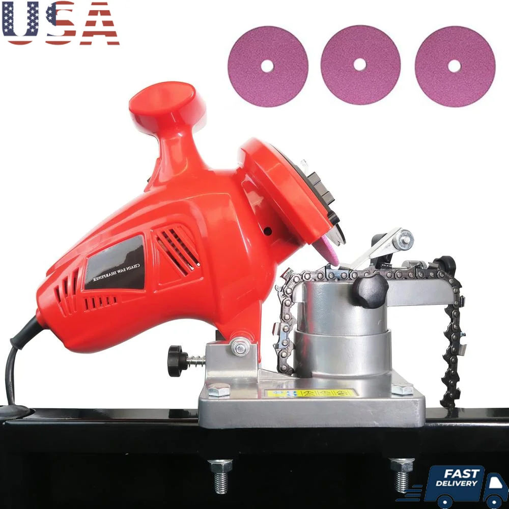 Electric Chainsaw Sharpener 250W High-Speed Chain Grinder with Adjustable Angle Heavy-Duty Mountable Red Sharpener Chains from