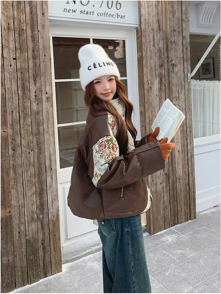 2026new white duck down coat for women short fashion winter warm stand up collar pu leather down jacket feminino chaqueta plumas