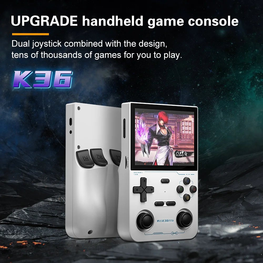Портативная игровая консоль в стиле ретро с открытым исходным кодом K36, 500 нит, 3,5-дюймовый IPS-экран, 16000 игр, эмулятор для PS1/PSP/DC/N64/SS