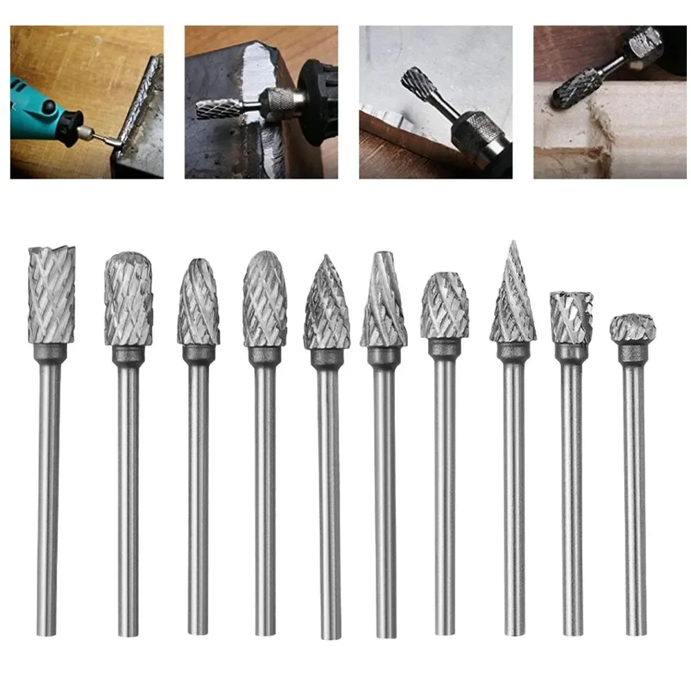 10pcs Rotary File Set Grinding Head For Metal Wood Deburring Polishing Carving Drilling Accessories Easy To Use