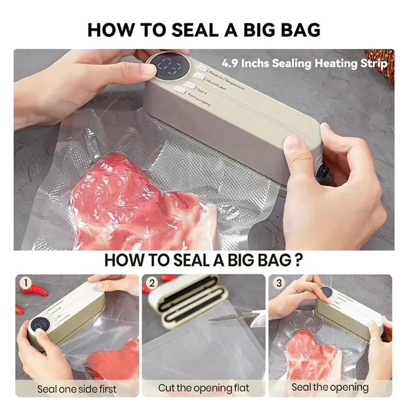 CKFAM-For Dry/Moist For Food Storage Compatible For Food Sealer Mini Vacuum Sealer Featuring 4 Mesh Pockets And 1 Zippered Pocke