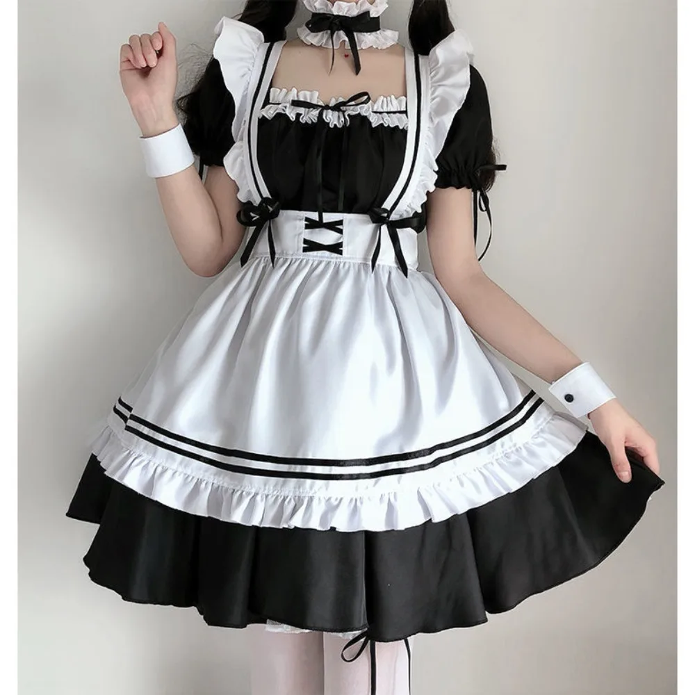 Trajes de empregada preto e branco para meninas, show de animação, desenho animado, vestido cosplay, 2024