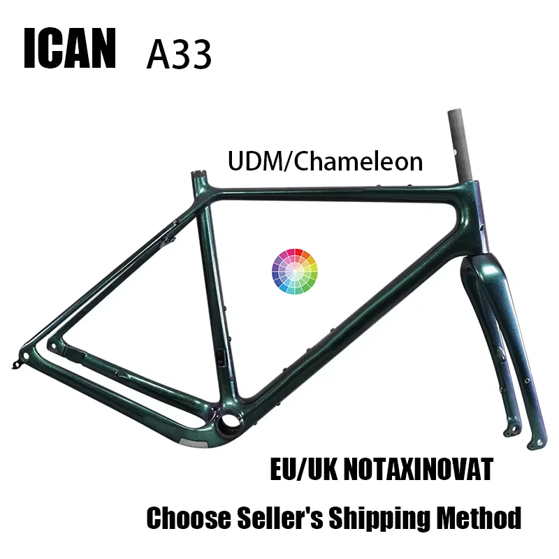 Rama rowerowa ICAN A33 Toray 700&800 Super Light Carbon Flat Mount Disc Gravel, ramy do rowerów gravel, z widelcem, wszystkie przewody wewnętrzne, BB86, cena standardowa.