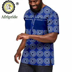 Camisas africanas de manga curta masculina, decote em O, roupas Ankara, blusa estampada, top curto, plus size, camisa casual, Bazin Riche, A2312001