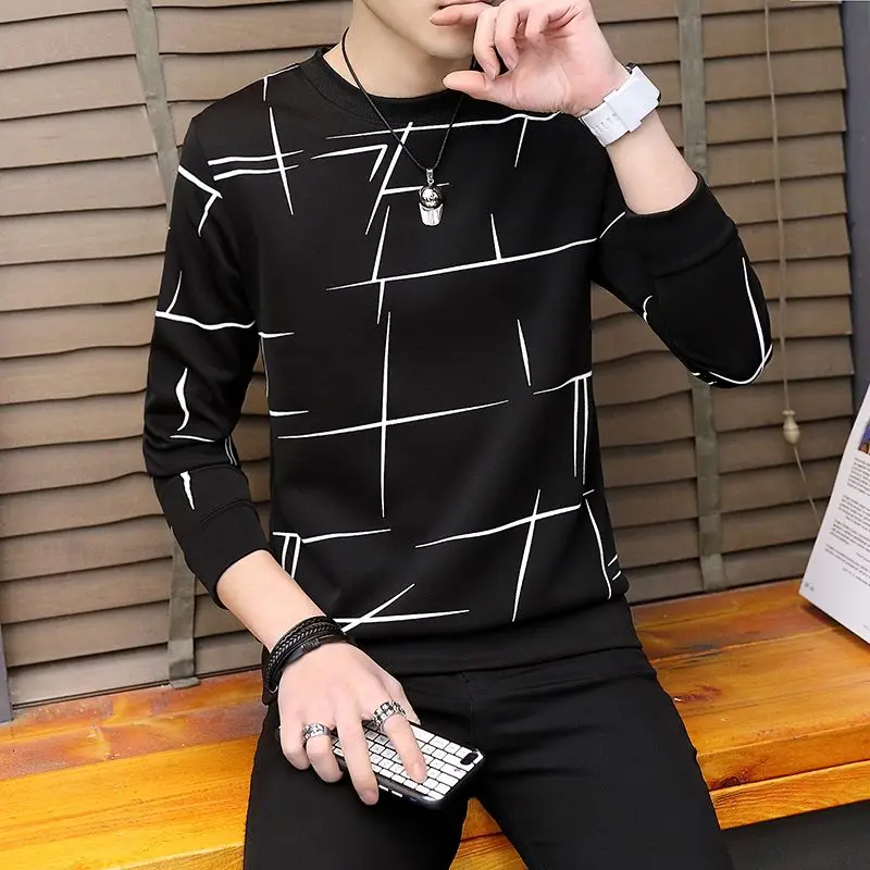 Fashion O-Neck Spliced Printed Striped T-Shirts Men Clothing 2024 Autumn New Loose Long Sleeve All-match Tops Casual Tee Shirts