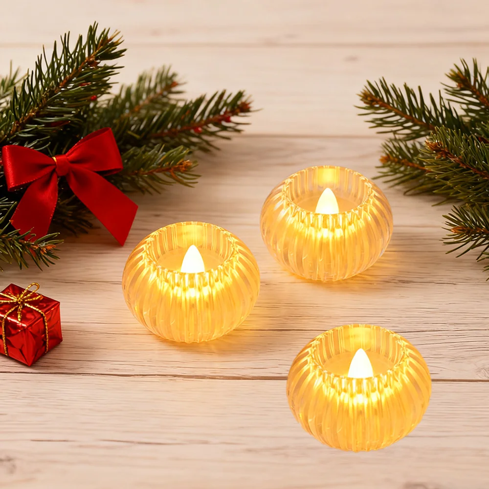 12pcs LED Round Candle Lights, Round Flameless Candle, Battery Operated Candle Night Light, Transparent Crystal Lamp