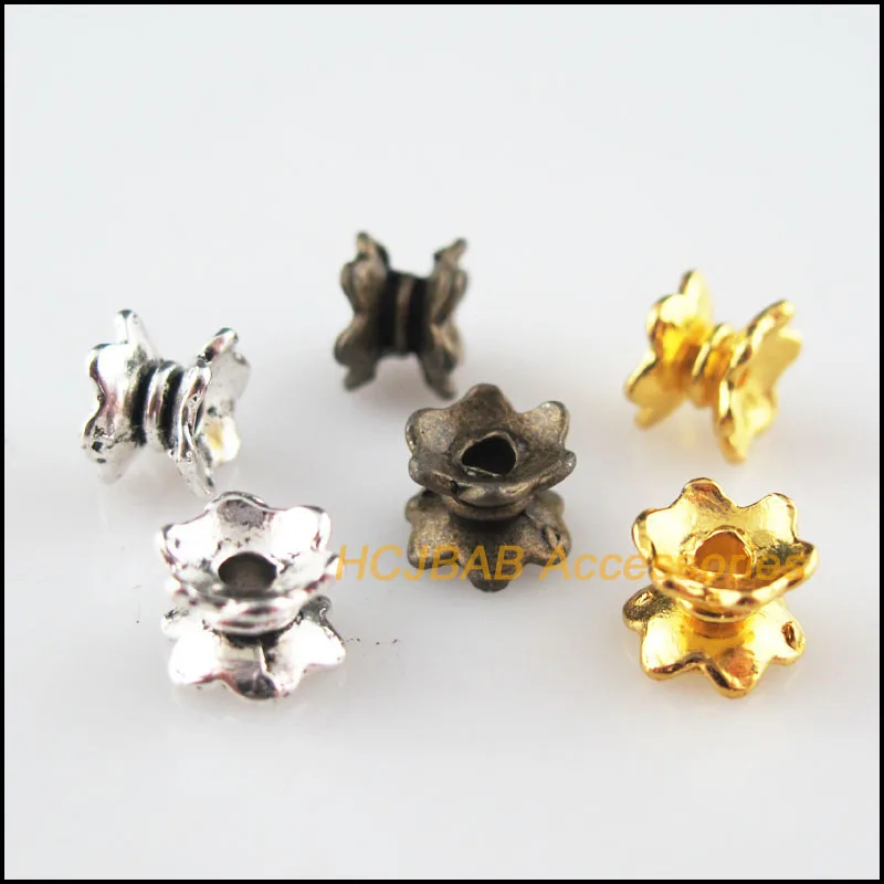 70Pcs Antiqued Bronze Gold Silver Plated Lotus Flower Spacer End Beads Charms 5x7mm