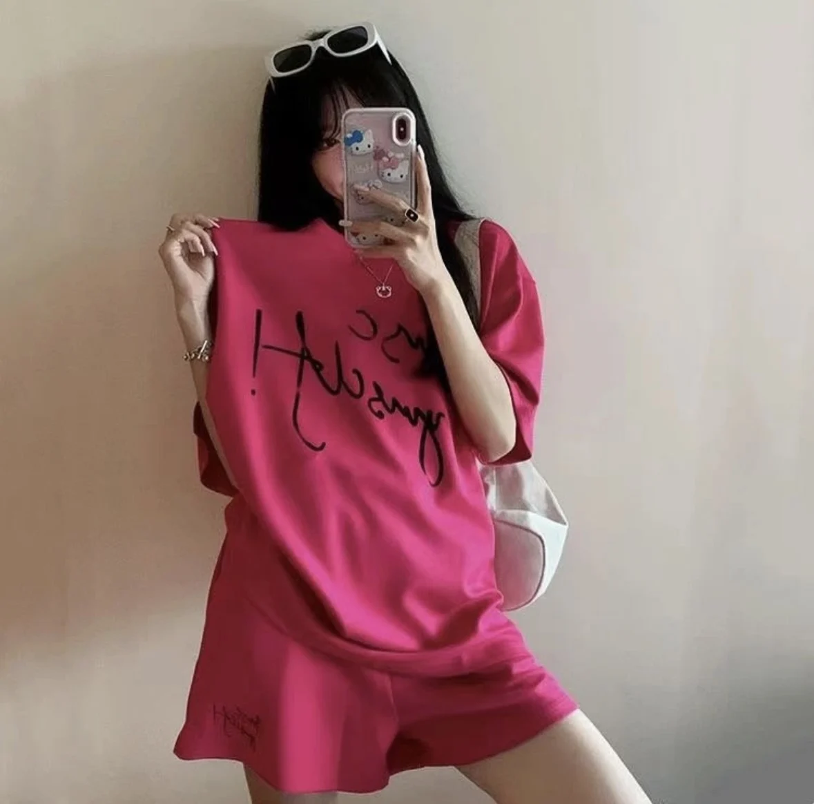 New Cross border Foreign Trade Hot selling T-shirt Women's Couple Letter Off Shoulder Printed Large T-shirt Shorts Two Piece Set