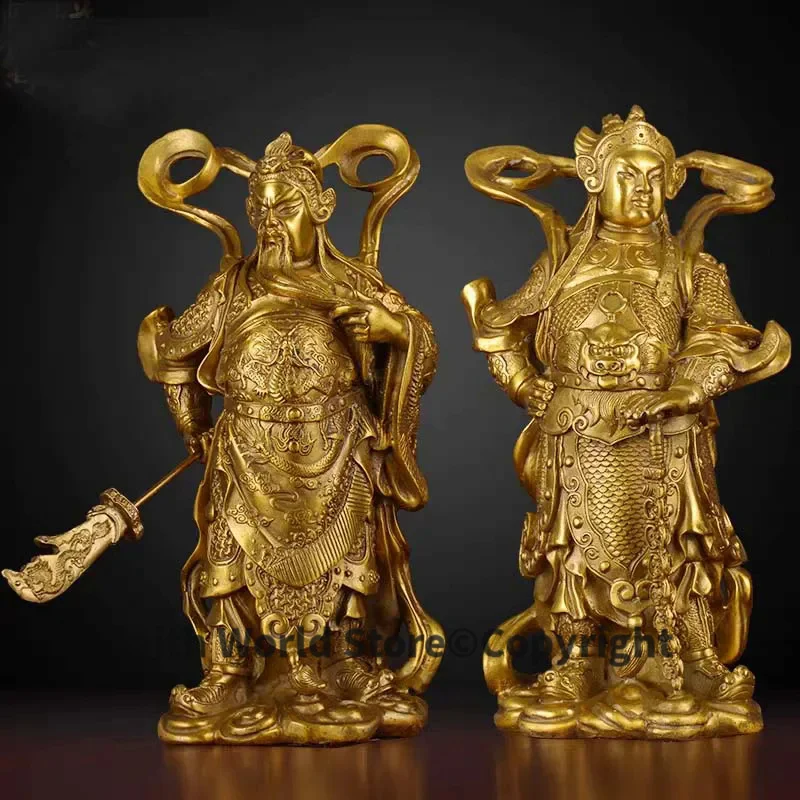 A pair 24cm large - Home TOP efficacious Talisman Patron GOD GUAN GONG Sangharama Skanda bodhisattva FENG SHUI BRASS STATUE