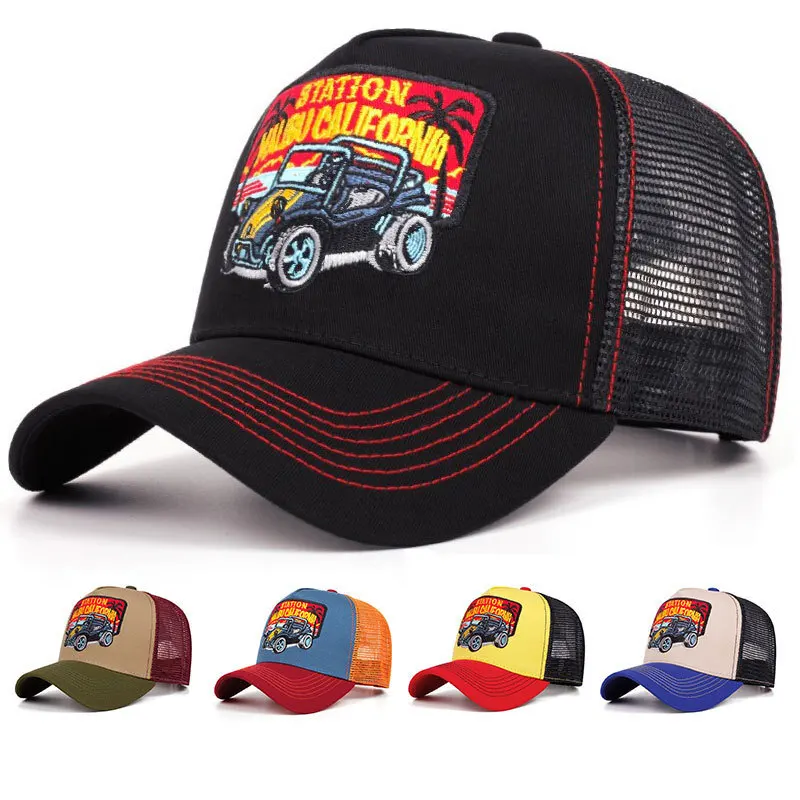 

Flat Brim Trucker Cap American Style Cartoon Eagle Embroidery Mesh Baseball Casual Sunshade Transparent Snapback Hat