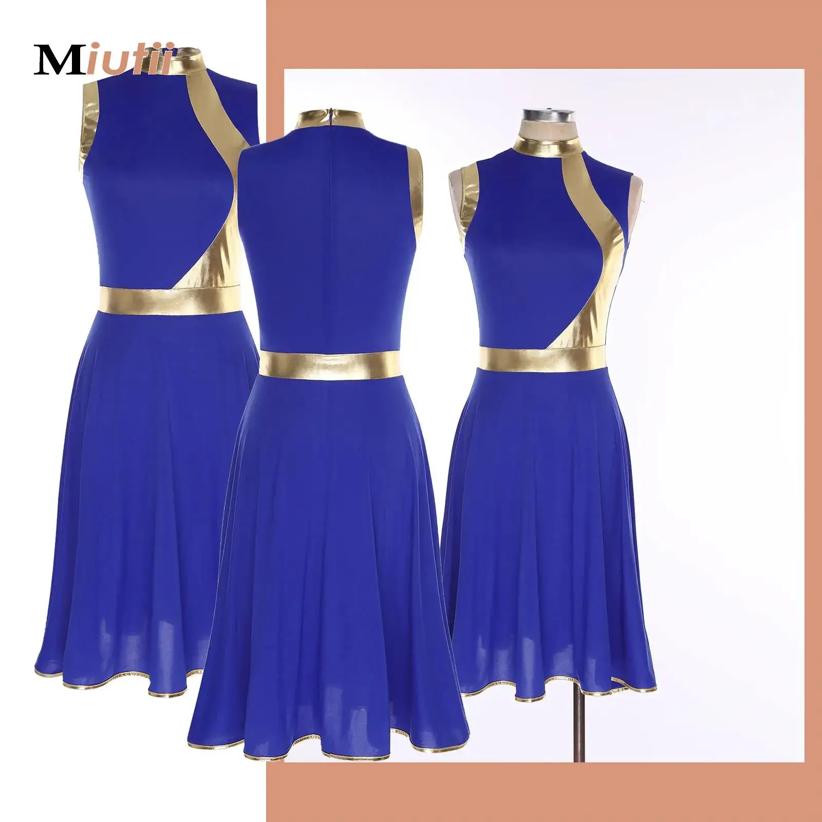 

Women Lyrical Liturgical Praise Dance Costume Praise Church Choir Dresses Metallic A-line Ballet Modern Contemporary Dance Dress