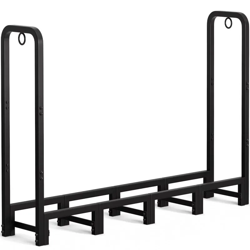 Support pour bois de chauffage robuste, support pour bûches, intérieur/extérieur, rangement en bois noir, accessoires pour outils de cheminée à domicile
