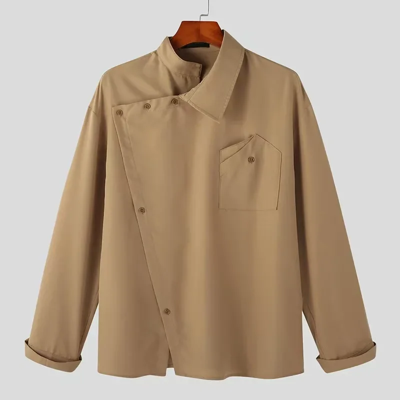

Spring Autumn Men Irregular Shirt Solid Turn-down Collar Loose Long Sleeve Casual Men's Clothing Streetwear Fashion Male Shirts