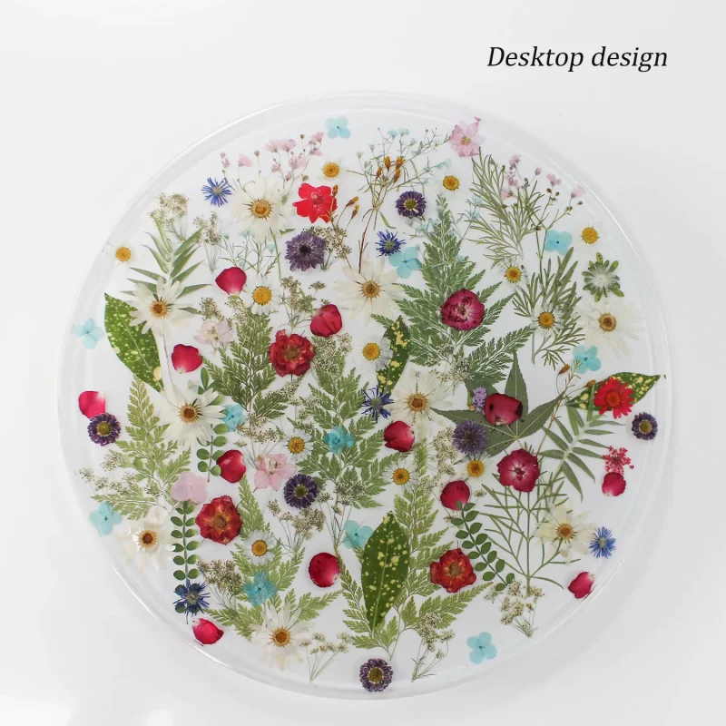 custom.Best Furniture Handmade Round Shape Epoxy Resin Side Table Modern Style Real Mix Flower Tea Coffee Table Home & Offic