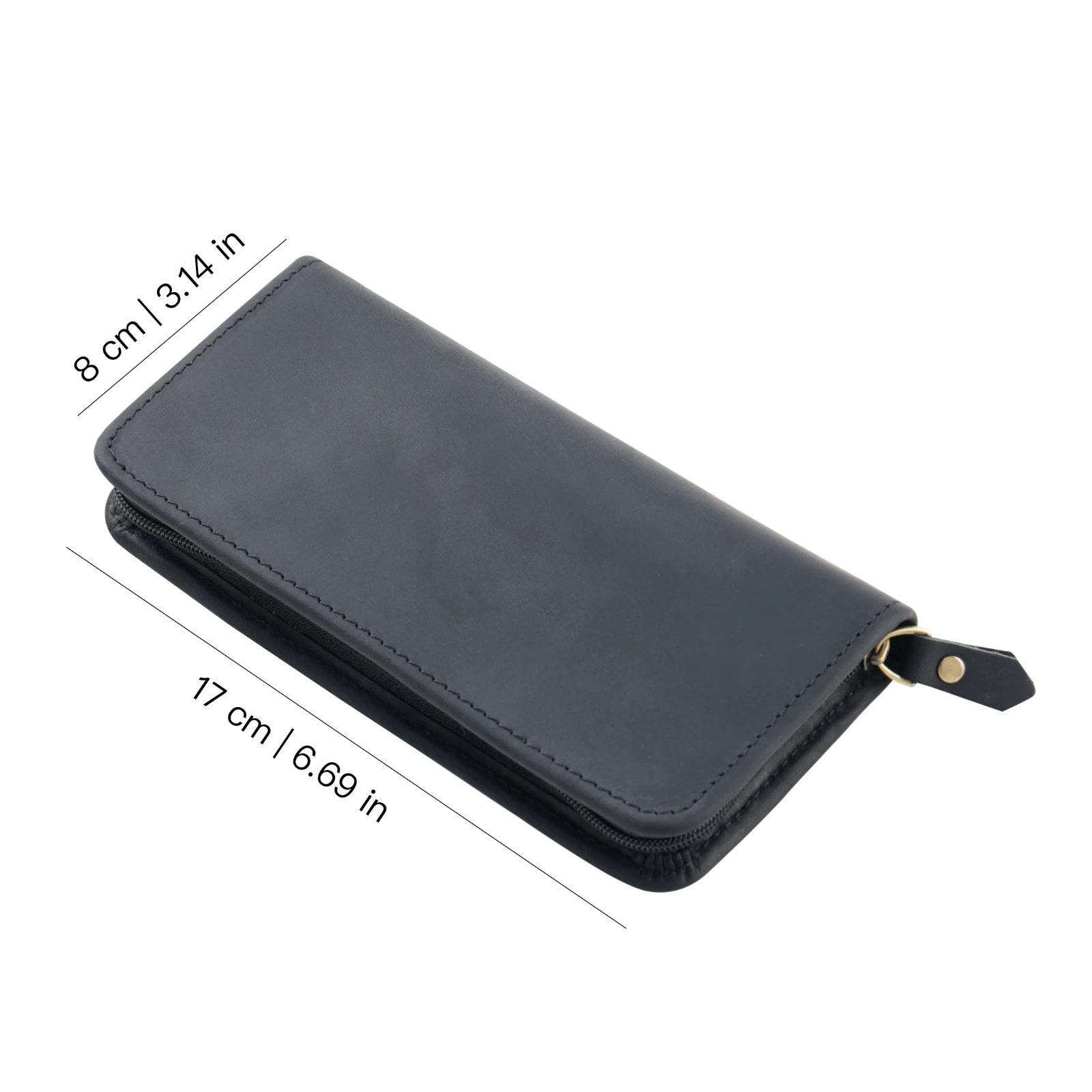 Estojo de couro genuíno com zíper, multifuncional, porta-canetas, organizador, papelaria, material escolar de escritório