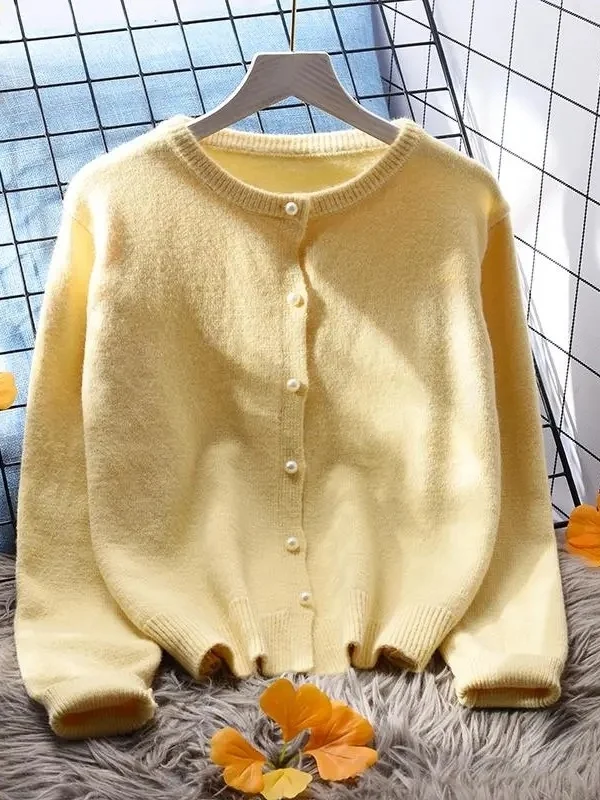 

Women's Knitted Cardigan Sweater Loose ort round Ne Color Versatile Simple Sle Autumn Winter Faion Outerwear