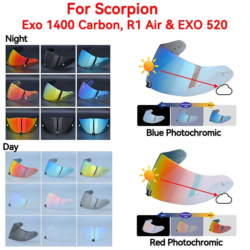 

Helmet Visor For Scorpion Exo 1400 Carbon, R1 Air&EXO 520 391 Motorcycle Helmet Lens Visor Plating Uv Protection Lens Faceshield