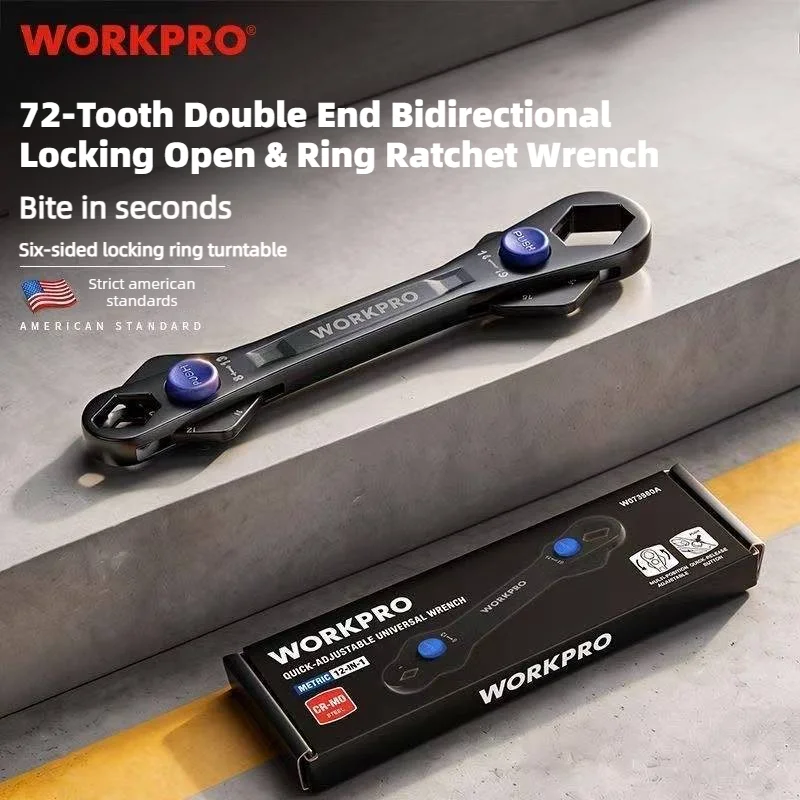 Workpro 72-Tooth Double End Ratchet Spanner Open End & Ring Combination Bidirectional Hexagonal Locking Rotary Ring Hand Tool