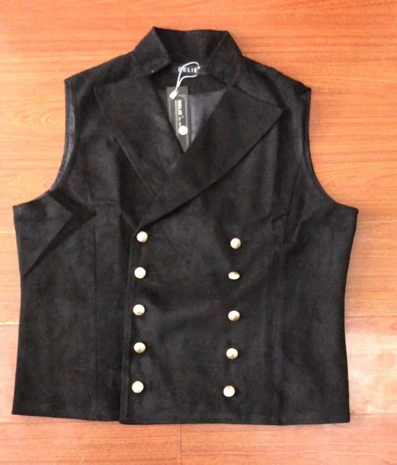 صدرية رجالية مزدوجة الصدر ، صدرية عتيقة ، ياقة طية صدر ، بانك ، قوطي ، جلد مدبوغ ، بلا أكمام ، ستيمبانك ، ريجنسي ، زي للبالغين #6