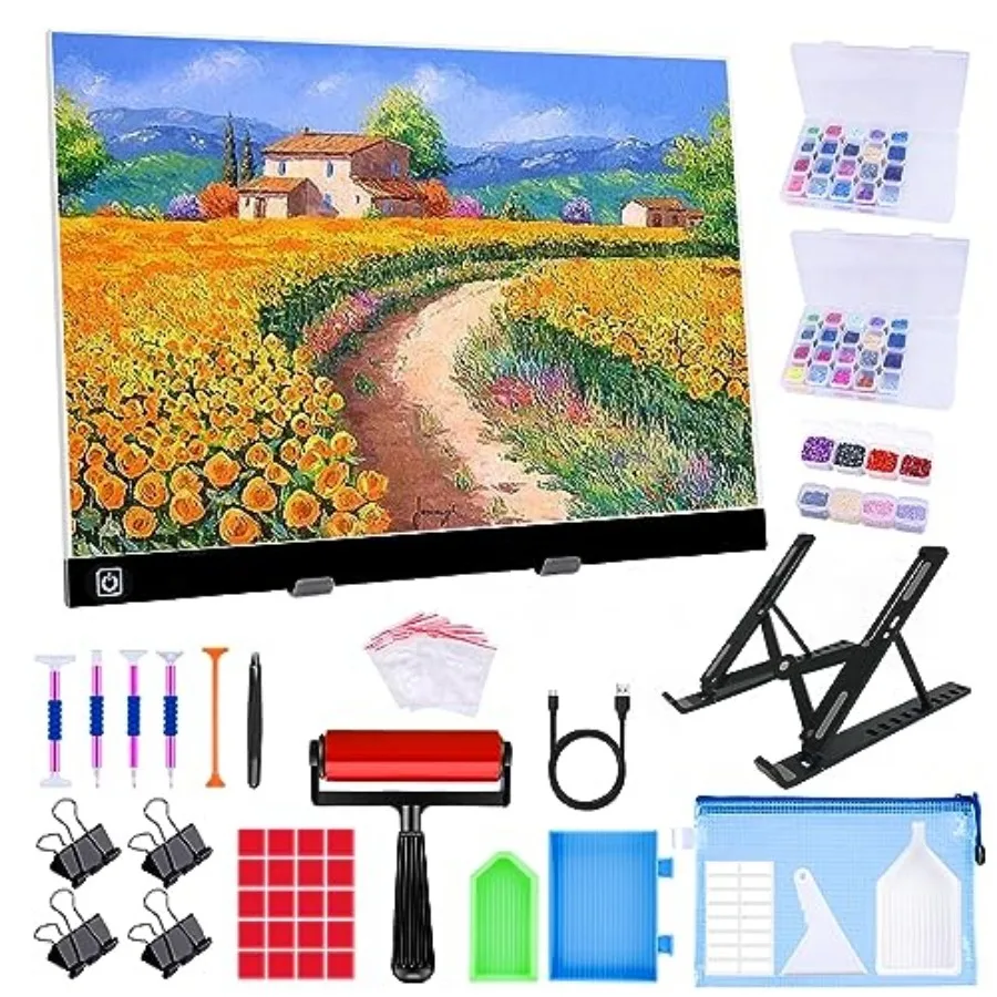 A3 LED Light Pad for Diamond Painting, Diamond Art Light Board Kit, Adjustable Brightness Light Box for Tracing with Diamond Pa