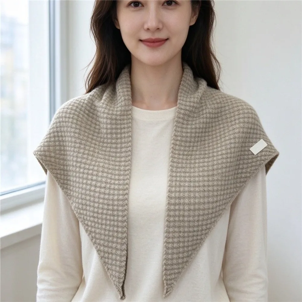 Solid Color Triangular Short Shawl Waffle Polyester Wool Blend Scarf False Collar Warm Multi-functional Scarf Headscarf Use