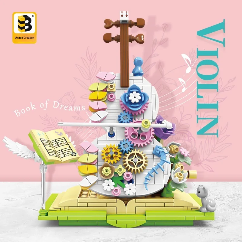 

United Creation B Building Blocks 1922B Flower Violin Small Particle Gear Shaft Power Free Assembly Toy For Girls Birthday Gift