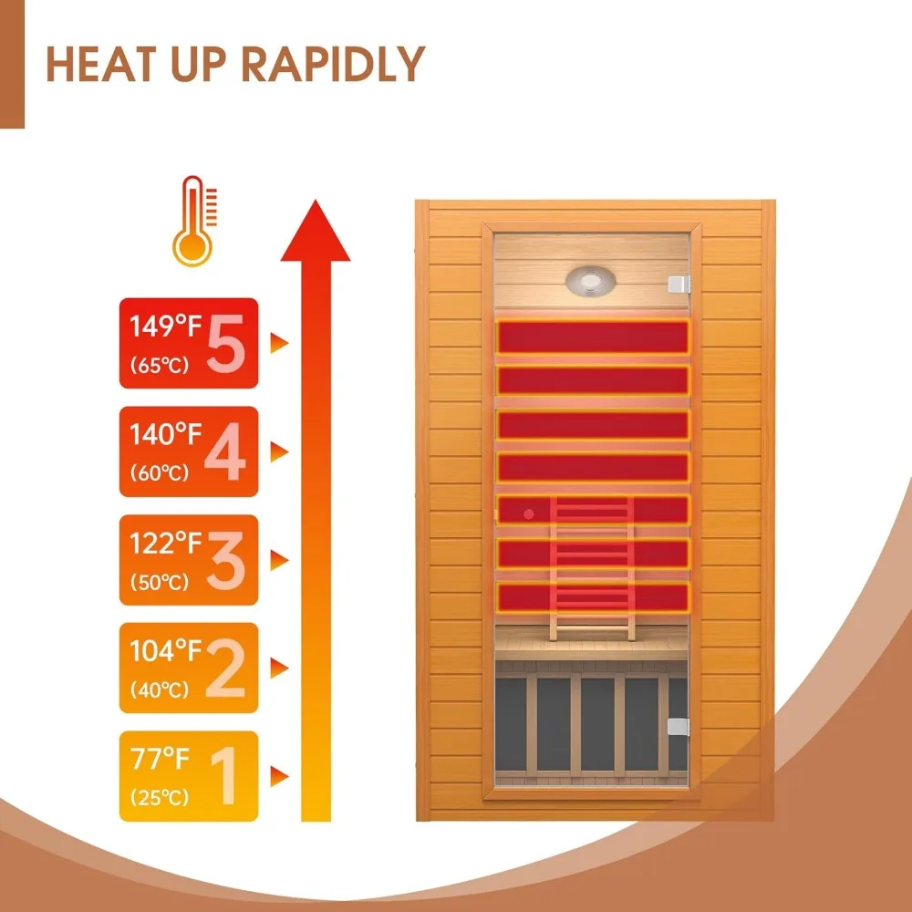 Sauna infravermelha distante para casa, sala de sauna doméstica de madeira perto de zero EMF com 1600W, 9 luzes de terapia cromática, Bluetooth, painel de controle LCD