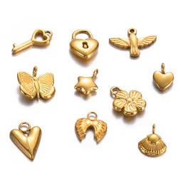 5PCS Stainless Steel Heart Flower Butterfly Mini Shell Charm Pendant for Jewelry Making Necklace Bracelet Wholesale