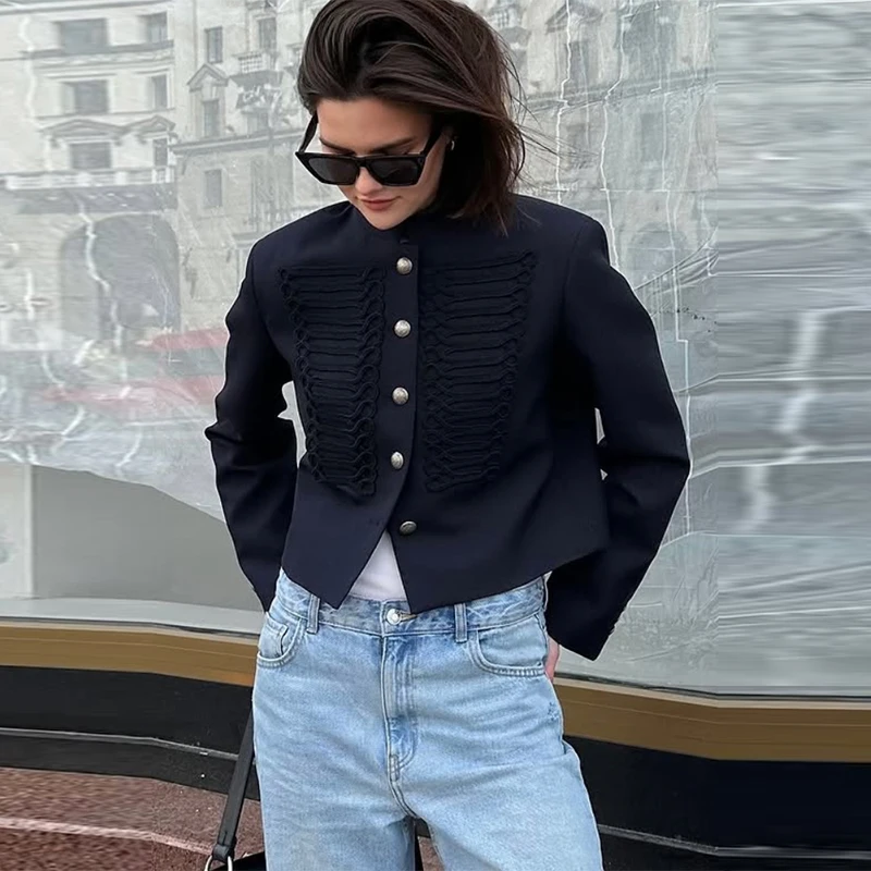 Vintage Women's Cropped Napoleon Jacket Stand Collar Single