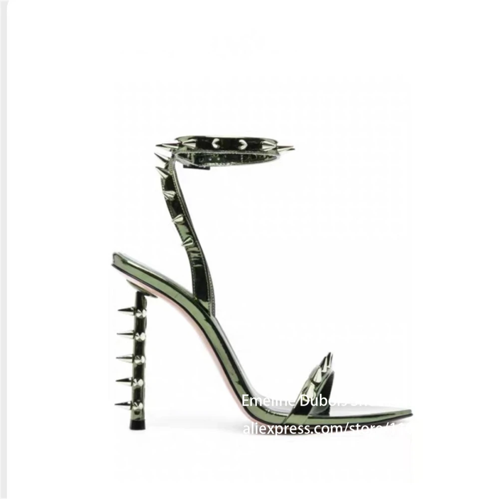 

Rivets High Heels Sandals Women Metallic Sexy Punk Ankle Strap Open Toe Stiletto Lady Party Summer Shoes Plus Size Custom Color