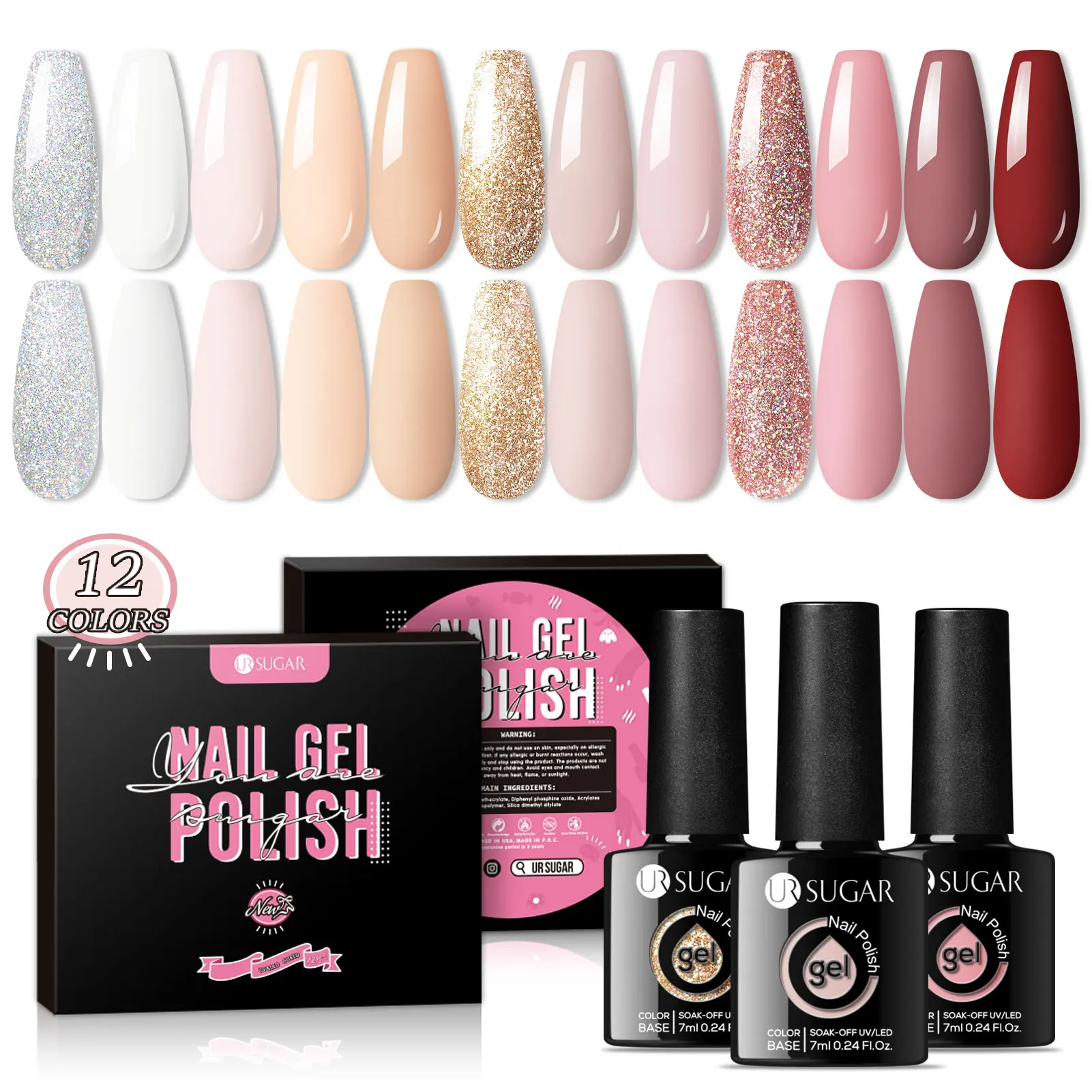

UR SUGAR 12PCS Gel Nail Polish Set 7ml Colorful Gel Semi Permanent Soak Off UV Gel Nail Art DIY Design Varnishes Nail Supplies
