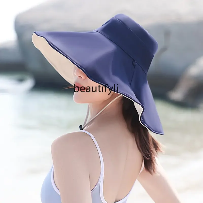 

zq Hat Female Summer Big Brim Uv Protection Outdoor Sun Protection Sun Shade Leisure Sun Big Brim Bucket Hat