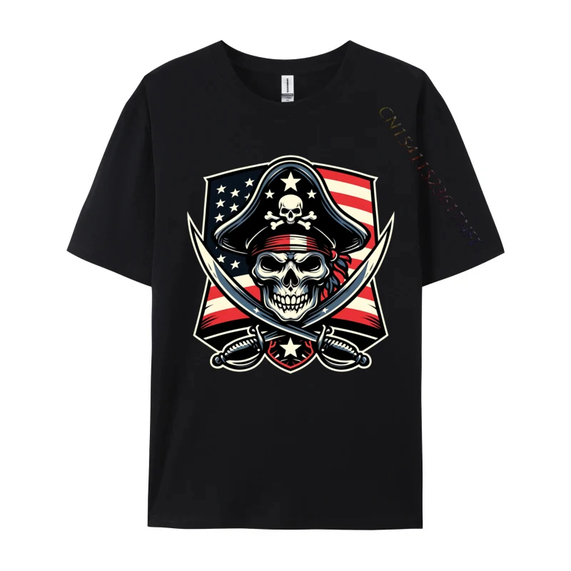 

4th Of July Pirate Men Skeleton Patriotic Usa Flag Skull T-Shirts Graphic New Trend Tops Plus Size Round Neck Casual Clothes