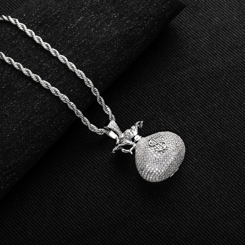 MossanRappr 6.1cttw Moissanite Money Bag Pendant Bling Hip Hop Necklace 925 Sterling Silver  Fashion Punk Charm Gifts for Men - Image 4