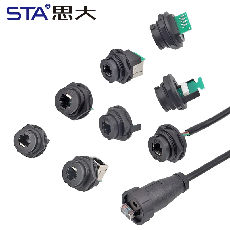 Waterproof RJ45 Female PCB Receptacle Threaded Bayonet Panel Mount IP67 Ethernet Connector For Outdoor Equipment Use