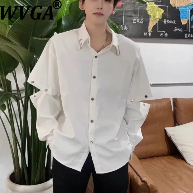 

WVGA Men's Summer New High Street Patchwork Trendy Long Sleeve Shirt Niche Chic Casual Turn-Down Collar High End Tops Ins W21917