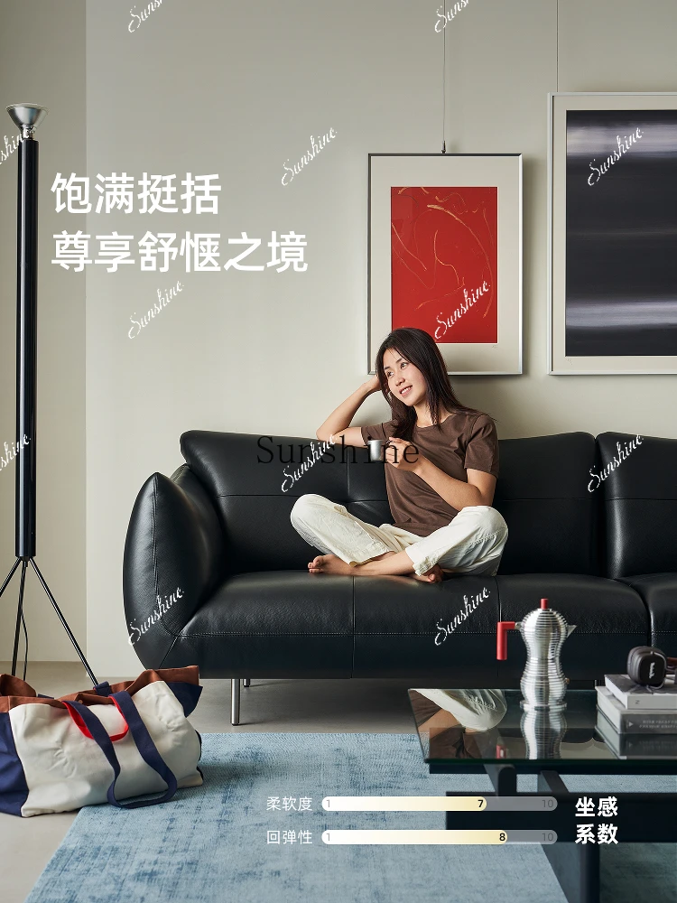 

Full leather black French retro straight row three-person high backrest FT