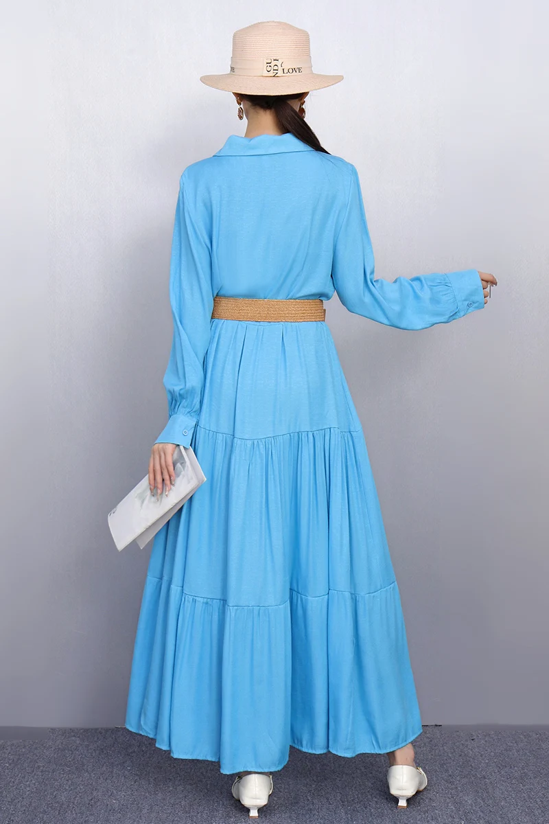 2025 frühling Sommer Mode Elegante Lose Shirts Lange Kleider Frauen Langarm Kleid Damen Großhandel J1148