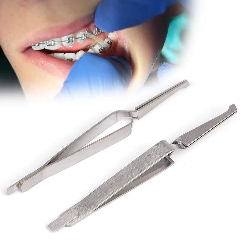 1PC  Stainless Steel Orthodontic Bracket Tweezers Holder with Reverse Action Serrated Dentistry Instruments Piler