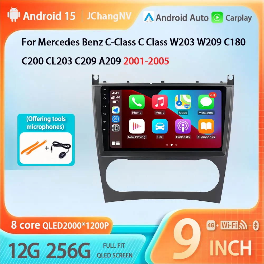 Android 15 For Mercedes Benz C-Class C Class W203 W209 C180  C200 CL203 C209 A209 2001-2005 Navigation Radio Android Carplay