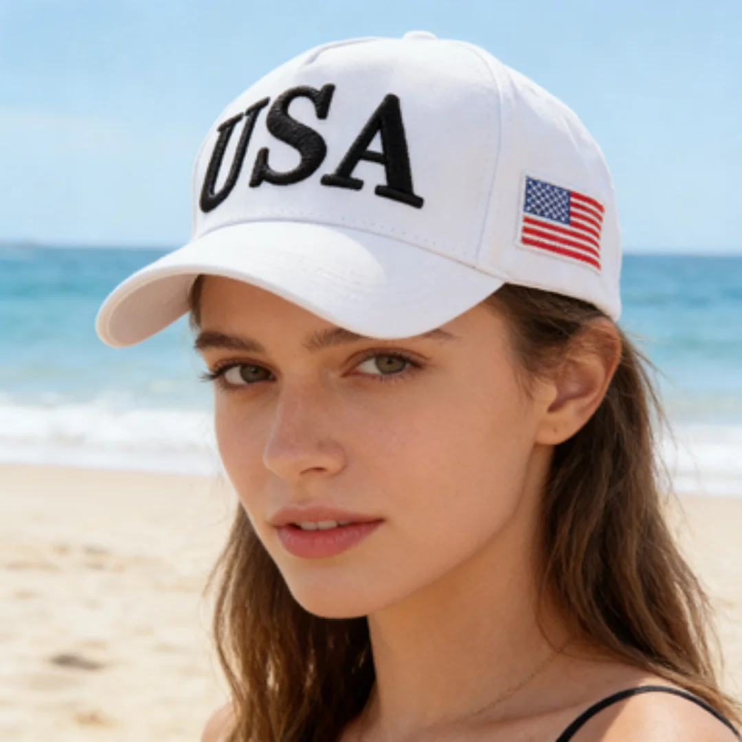 Modische USA-Buchstaben Bestickte Baseballkappe für Männer und Frauen Amerikanische Flagge Patch Verstellbare Patriotische Vatertagsmütze für Outdoor Casual Alltag – Detail 19